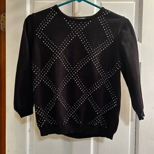 Alfred Dunner Petite Black Sweater with Silver Studded Design size PM